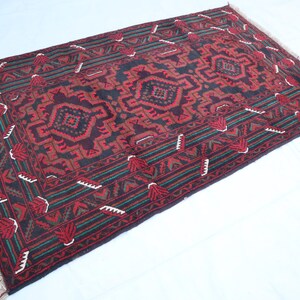 4x6 ft Afghan Geometric Baluch Rug, Soft Pile 1980s Antique Area Rug- Handmade Turkmen Tribal Area rug- Living Room, Bedroom Rug Kitchen Rug