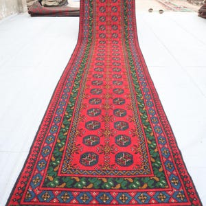 3x13 ft Runner Rug, Antique Bukhara Rug, Fine Handmade Wool Rug, High Pile Soft Wool Oriental Rug, Hallway Runner Rug Red Kitchen Runner Rug