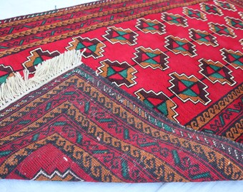 3x5 ft Tribal Vintage Rug, Afghan Handmade Wool Area Rug, Oriental Baluchi Rug Turkmen Antique Rug, Bedroom Office Entryway Rug, Afghan Rug