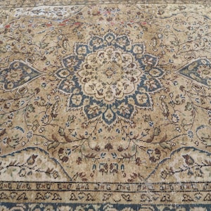 Alfombra beige de 1,93 m x 2,93 m, hecha a mano, de lana pura con diseño de cachemira. Hogar y vida. Alfombra única. Color neutro. Diseño Serapi. imagen 12