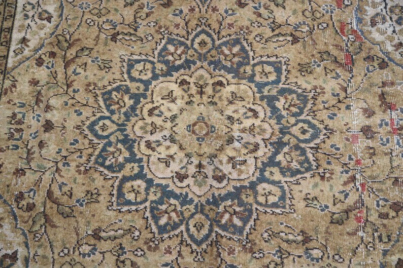 Alfombra beige de 1,93 m x 2,93 m, hecha a mano, de lana pura con diseño de cachemira. Hogar y vida. Alfombra única. Color neutro. Diseño Serapi. imagen 8