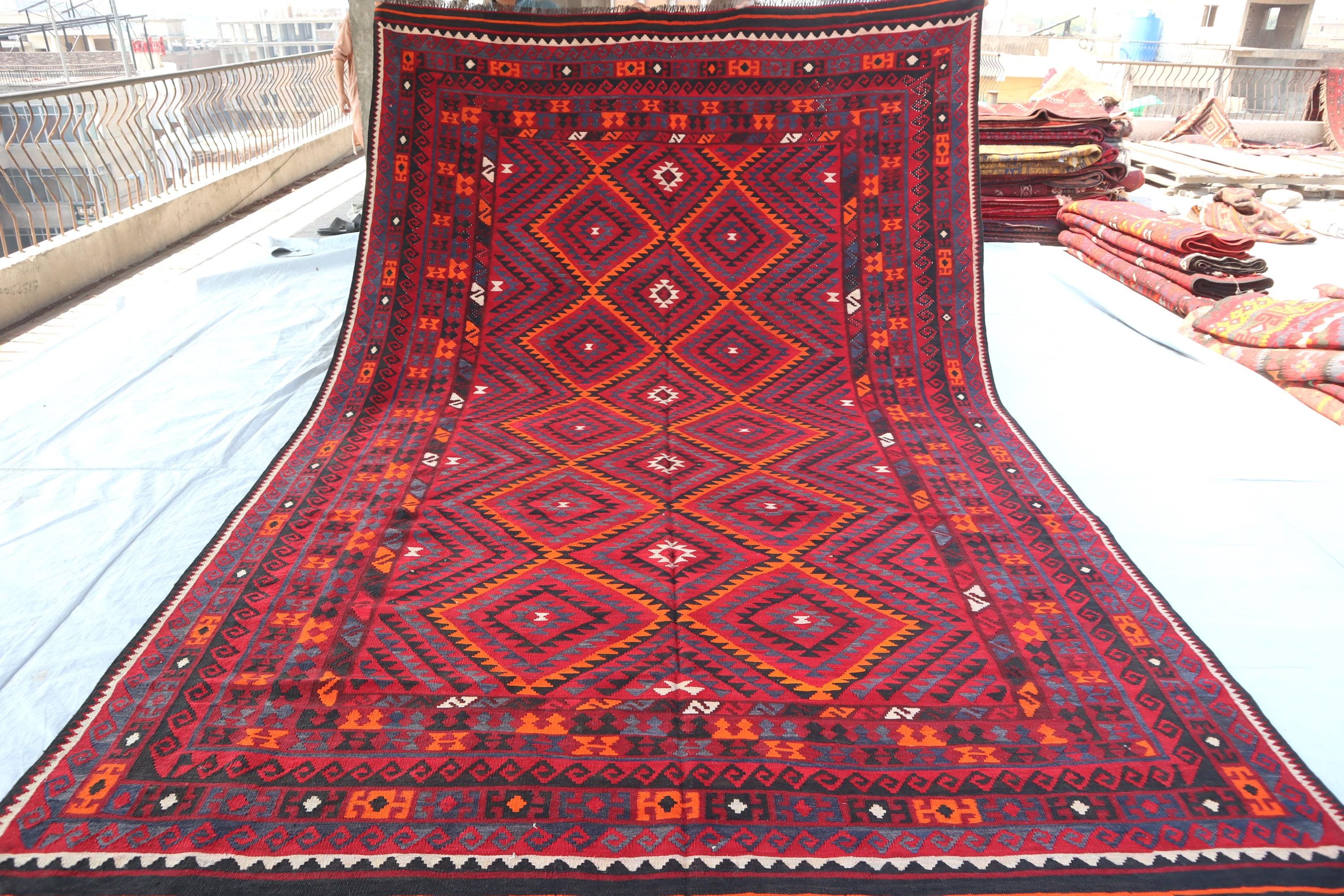 8'2x13'0 Ft Vintage Oriental Kilim Rug, Extra Large Flatweave Rug