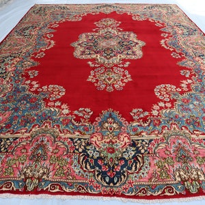 10x14 Large Antique Afghan Turkish Style Heriz Rug - Hand Knotted Wool Caucasian Boho Rug - Medallion Design Rug for Living Room Dining Room
