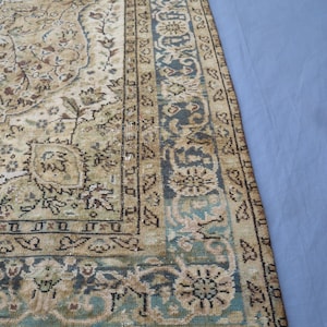 Alfombra beige de 1,93 m x 2,93 m, hecha a mano, de lana pura con diseño de cachemira. Hogar y vida. Alfombra única. Color neutro. Diseño Serapi. imagen 6