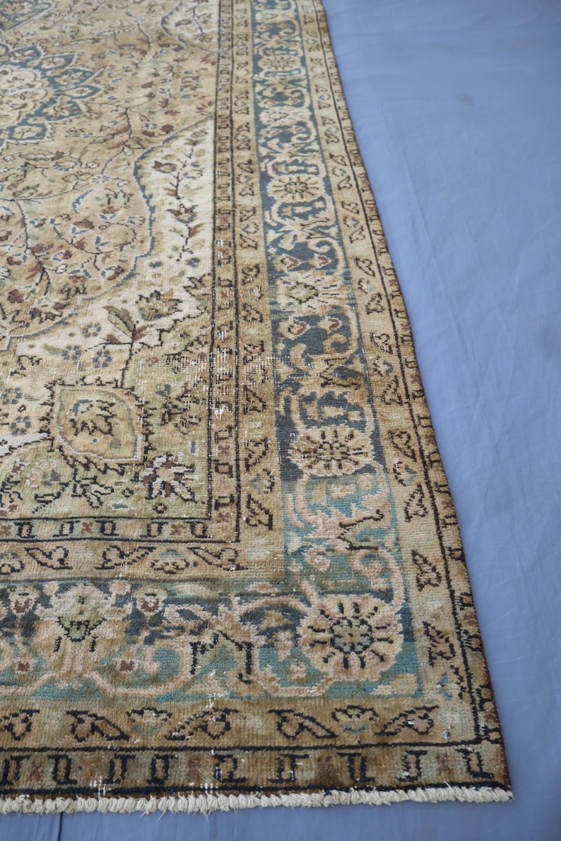 Alfombra beige de 1,93 m x 2,93 m, hecha a mano, de lana pura con diseño de cachemira. Hogar y vida. Alfombra única. Color neutro. Diseño Serapi. imagen 6
