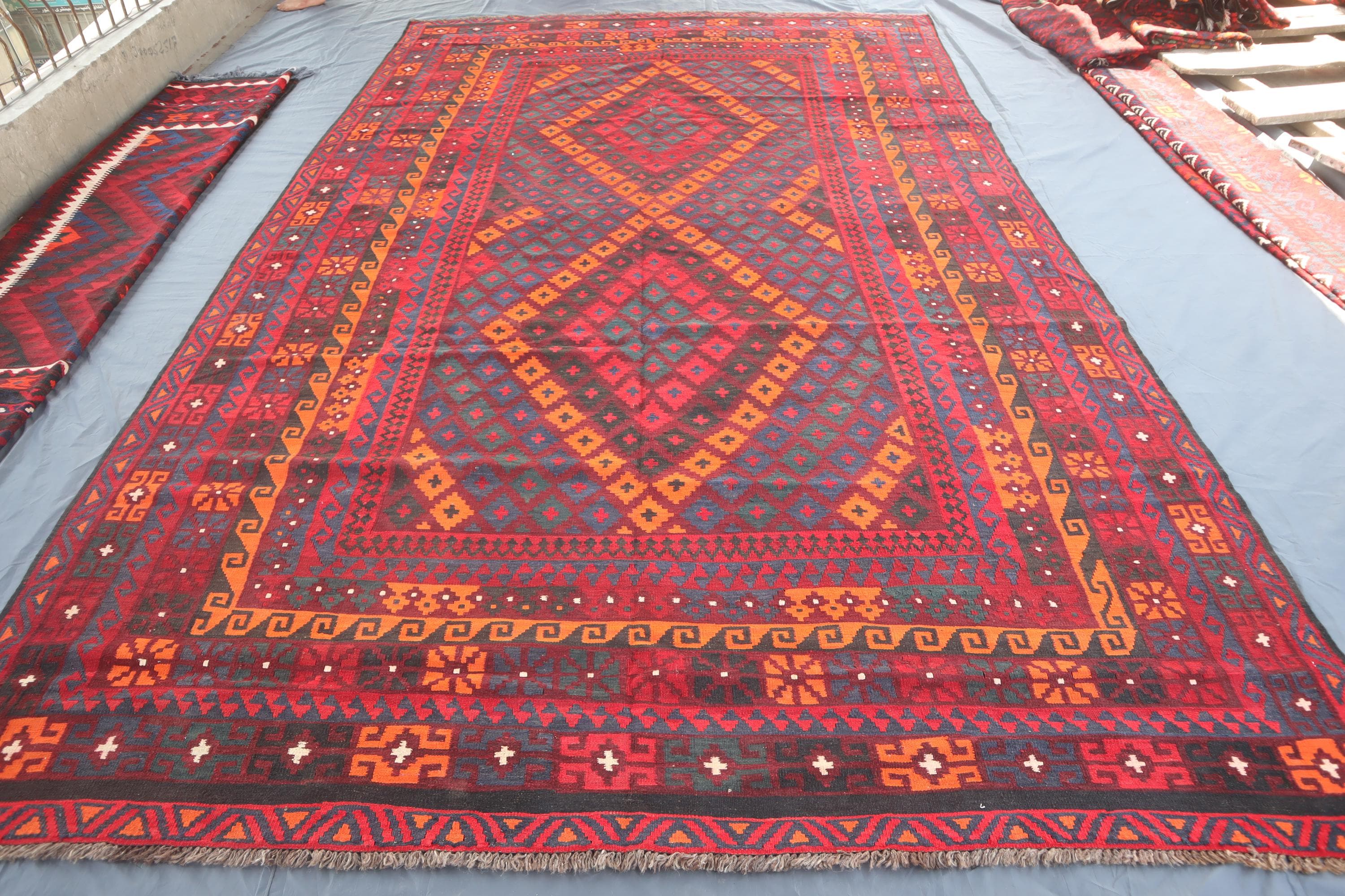 8'0x13'5 Ft Vintage Afghan Kilim Rug - Turkmen Flatweave