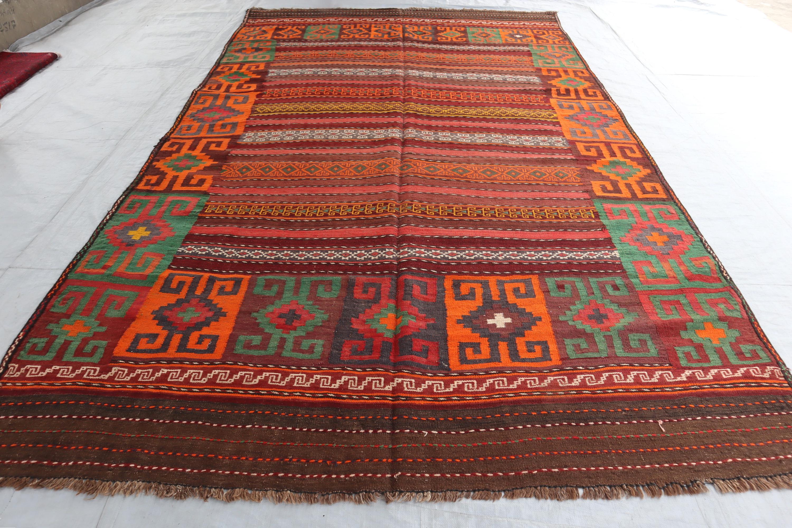7x12 Ft Afghan Large Vintage Kilim Rug/ Handmade Flatweave