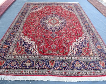 Collectors piece Rug 8x12 ft Large Red Blue Turkish Heriz design Afghan Handmade Wool Medallion Rug, Tribal Caucasian Rug, Living Room Rugs