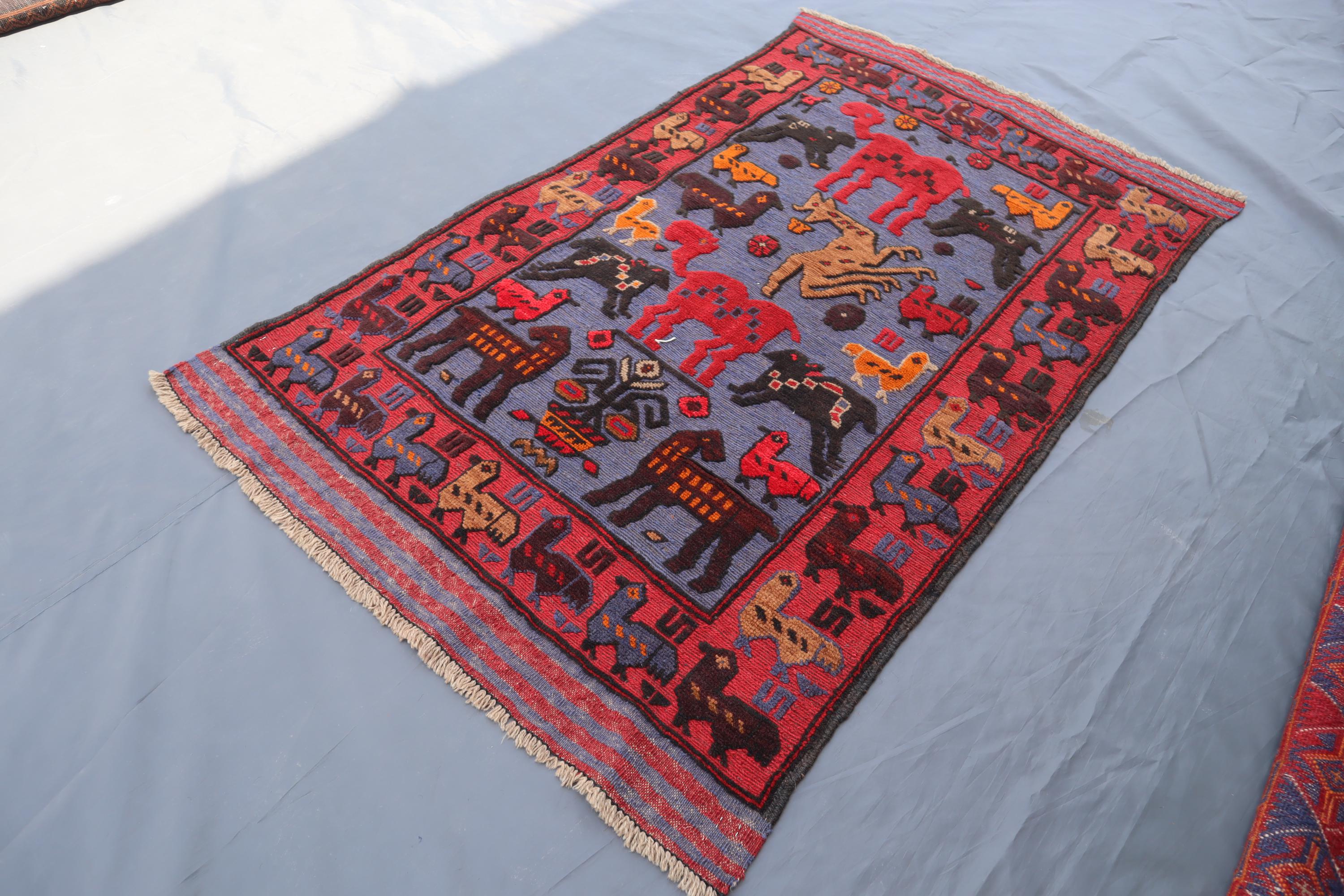 Collectible Pictorial Rug 3x5 Unique Handmade Turkmen Tribal Animal Rug, Kids Room Rug, Rug For Living Room, Entryway Rug, Boho Bohemian Rug