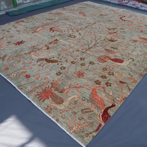 9x12 ft One of a kind Chinese Style Pictorial Rug - Large Dragon Rug - Phoenix Animal Print Art Rug - Afghan Tribal Rug- Large Farmhouse Rug