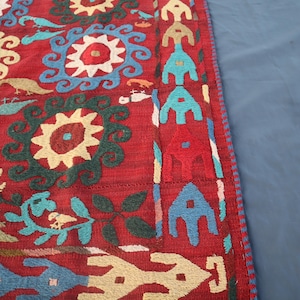 Red Suzani Kilim Rug 5x5 Hand Embroidery Bedspread Suzani, Wall Hanging, Home Decor, suzani embroidery, Suzani table cover, Suzani bedcover image 5