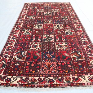 5x10 One of a Kind Antique rug- Turkmen Handmade Vintage Bakhtiari Rug- Afghan Orangish Blue Caucasian rug- Low Pile Faded Rug- Bedroom Rug