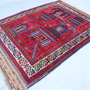 4x6 Afghan Vintage Rug/ 100% Wool Handmade Area Rug/ Ethnic Turkmen Baluch Historical Rug/ Oriental Rug/ Bedroom/ Kids/ Office/ Kitchen Rug