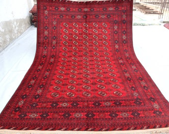 6'7x9'7 Ft roter antiker handgemachter turkmenischer Ersari-Teppich, Vintage afghanischer Mori Gol Buchara-Teppich, Teppich für Wohnzimmer, Esszimmerteppich, 7x10 Flächenteppich