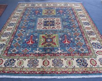 Alfombra Serapi de 8x10 pies, estilo Art Déco chino vintage, anudada a mano, 100% lana, fina y suave, con estampado floral, estilo oriental, ideal para dormitorio.