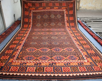 10x15 ft Afghan Large Vintage Area Rug/ Oversized Handmade Flatweave Geometric Area Rug/ Oriental Turkmen rug/ Living Room/ Dining Table Rug
