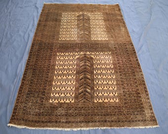 Afghan Area Rug 4'4x6'4 ft Vintage Turkmen Traditional Parda Rug, 1970s Antique Handmade Oriental Rug, Bedroom Rug, Office Rug, Kitchen Rug