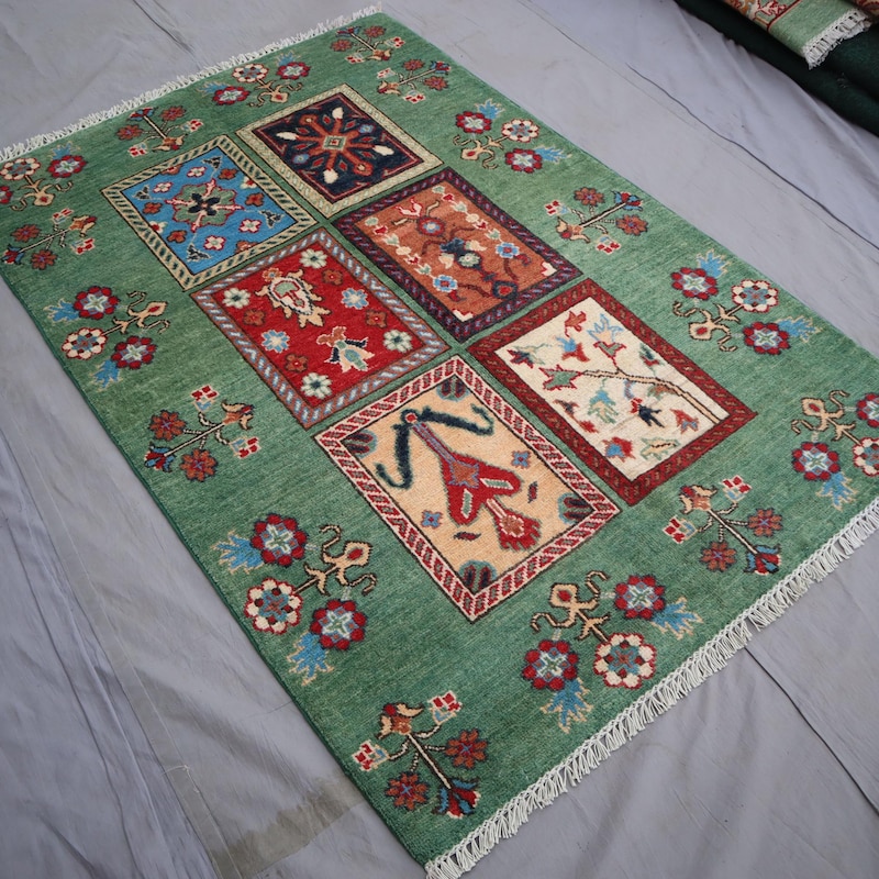 Vivid Green and Red Rug - Etsy