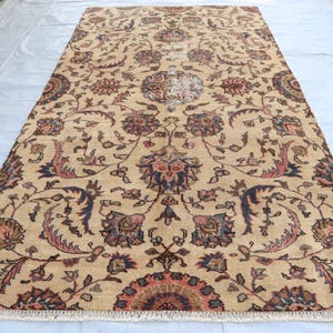 Collector Piece Rug, 5x8 ft Afghan Antique Rug, Handmade Turkish Serapi Rug, Beige Caucasian Floral Design Rug, Soft Pile Rug For Bedrooms