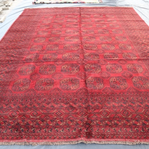 9&#39;10x12&#39;8 ft Turkmen Tekke Bokhara Rug/ Handmade Wool Fine Oriental Afghan Rug/ Bedroom Area Rug/ Dining Room Rug/ Living room Office Carpet
