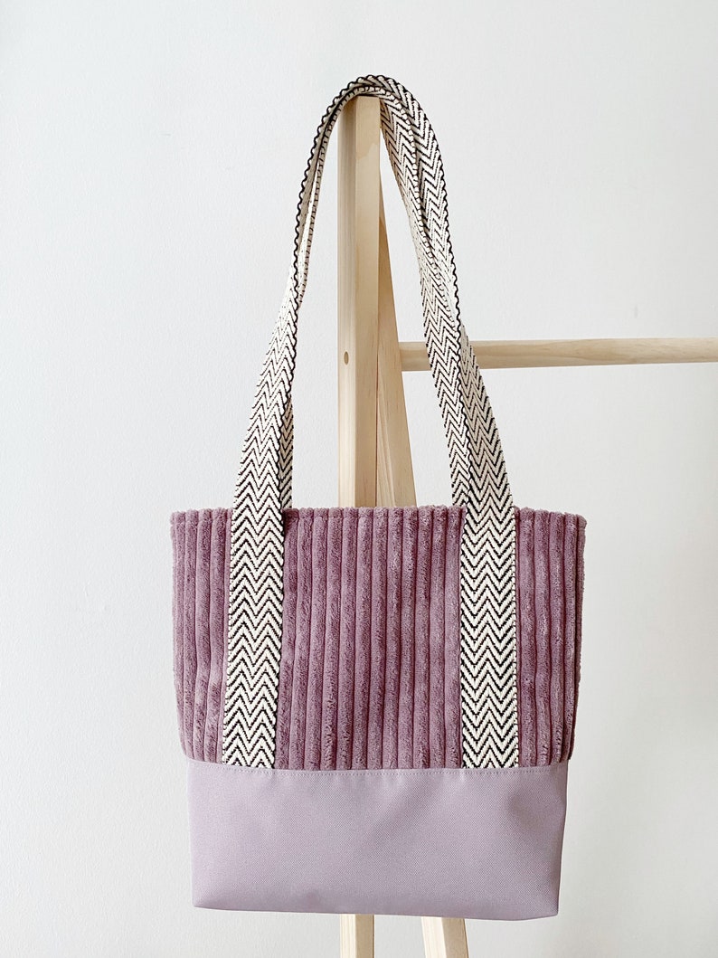 Tragetasche, Umängetasche, Tote Bag, Tasche aus Cord, Umhängetasche Damen, Tragetasche Cord, Umhängetasche Mauve, Schultertasche Bild 4