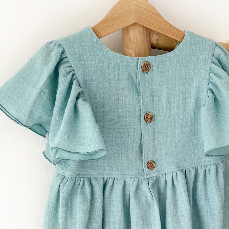 Dress girls made of cotton sage, mint, children's dress with cap sleeves, girls summer dress, girls dress, dress with button placket image 4