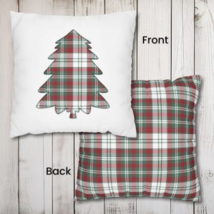 Plaid Christmas Tree Faux Appliqué Pillow Cover, Red and Green Decorative Cushion Cover, Plaid Christmas Pillow Covers, Holiday Pillowcase