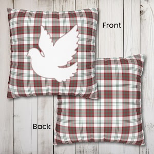 Plaid Dove Faux Appliqué Pillow Cover, Red and Green Decorative Cushion Cover, Plaid Christmas Pillow Covers, Holiday Pillowcase