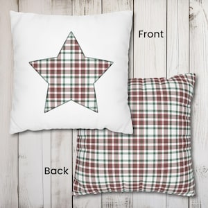 Plaid Star Faux Appliqué Pillow Cover, Red and Green Decorative Cushion Cover, Plaid Christmas Pillow Covers, Holiday Pillowcase