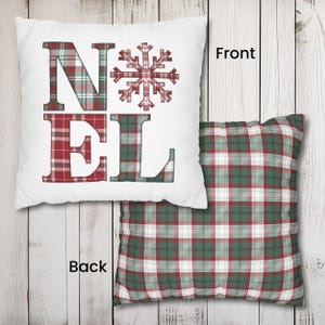 Plaid Noel with Snowflake Pillowcase, Washable Cushion Cover, Plaid Christmas Pillow Covers, Faux Appliqué Pillow Cover, Patchwork Plaid
