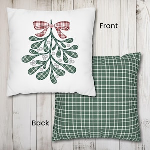 Christmas Mistletoe Pillowcase, Washable Cushion Cover, Plaid Christmas Pillow Covers, Faux Appliqué Pillow Cover, Festive Home Decor