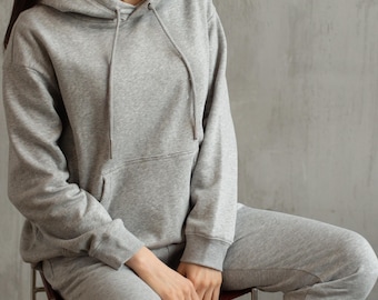 Sweater met capuchon van biologisch katoen voor dames: duurzaam en milieuvriendelijk.