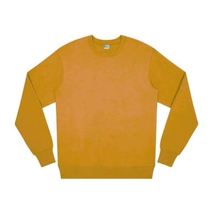 May include: A mustard yellow long-sleeved sweatshirt with a crew neck.