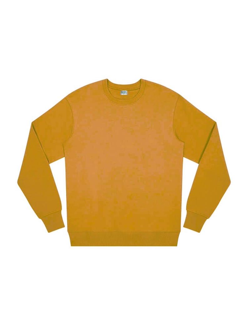 May include: A mustard yellow long-sleeved sweatshirt with a crew neck.