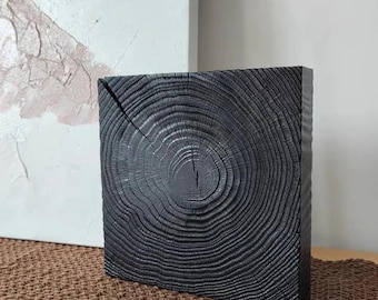Décoration en pin carbonisé | Dessous de verre carré en bois, oeuvre d'art murale (8 x 8 x 2)