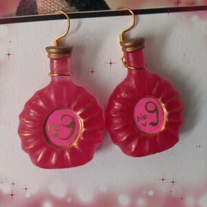 Love Potion # 9 red bottle resin handmade dangle earrings