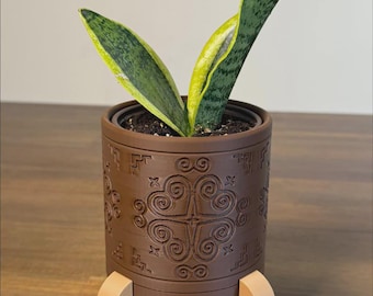 Maceta circular impresa en 3D con soporte y bandeja de goteo extraíble - Corazón con caracol