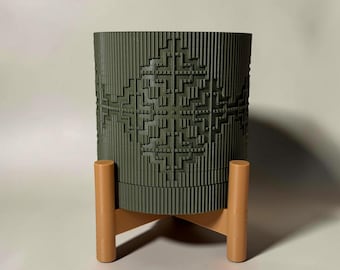 Maceta texturizada impresa en 3D con soporte y bandeja de goteo extraíble - Diamond House