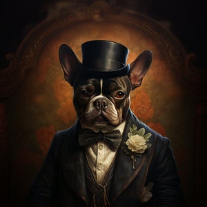 Gangster Französische Bulldogge Portrait: 1920er Jahre Tierkunst (Digitaler Download)