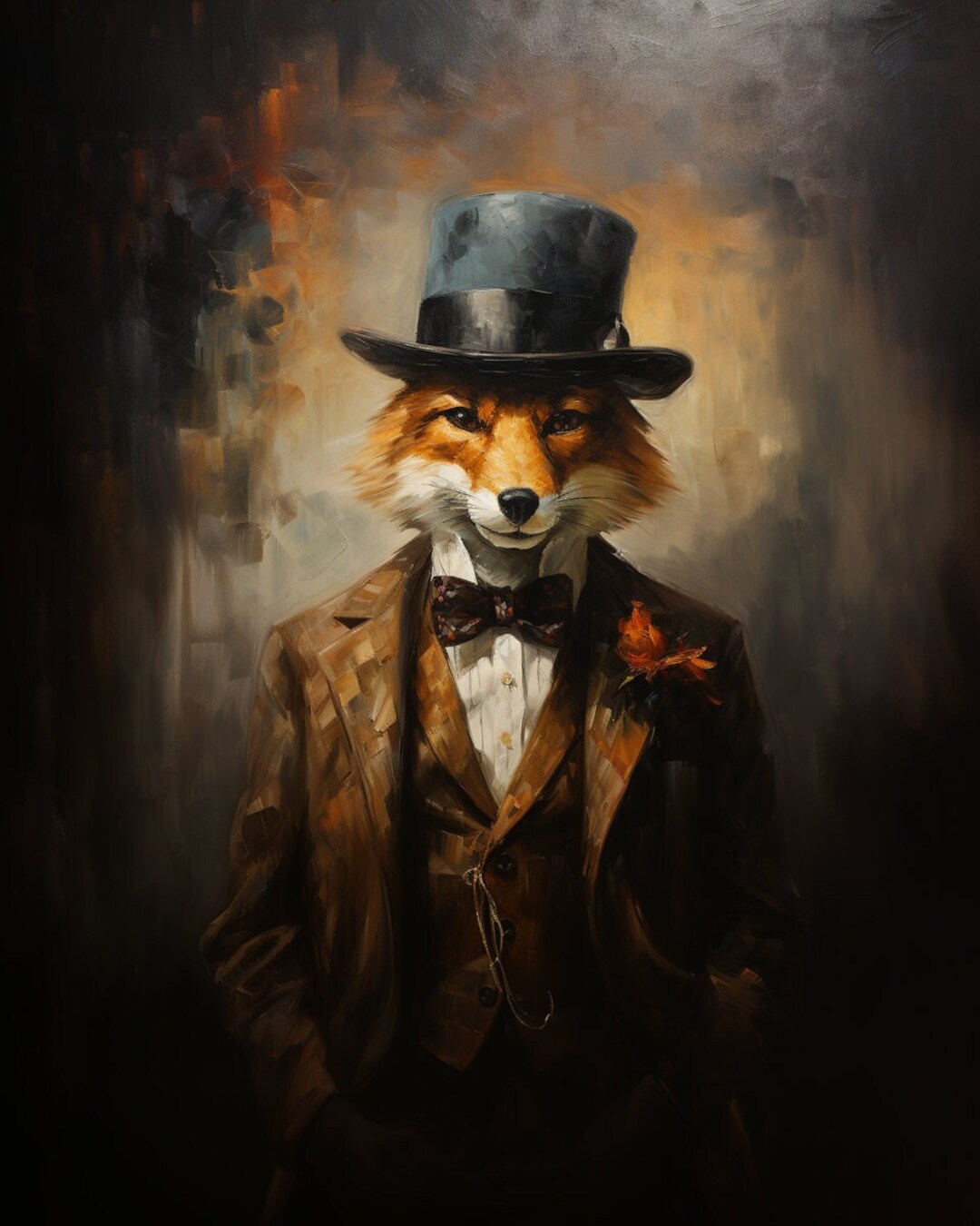 Gangster Fox Portrait: 1920s Animal Art, Moody Den Decor (digital ...