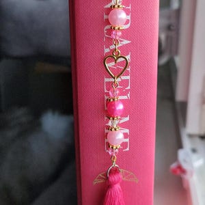 Bladwijzer met kralen, hartbedel en kwastje, cadeau boekenliefhebber