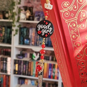 Good Girl Bookmark, Dark Romance, Knife Heart Crown Charms, Spicy Book Lover