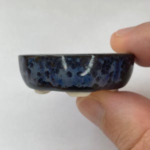 Tiny Rounded Oval Mame Bonsai Pot in Blue Opal, about 1.5 inches wide