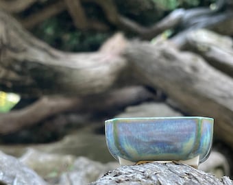 New! Modern Rectangle Mame Bonsai Pot in Dark Oyster, About 1.75 inches wide