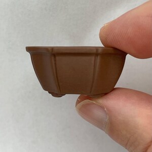 Tiny Unglazed Flower-Shaped Mame Bonsai Pot in Chocolate Porcelain, Less than 1.5 inches wide