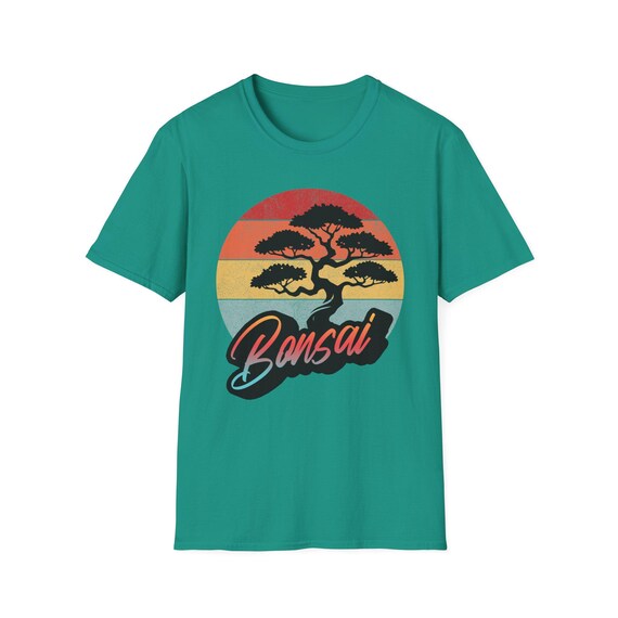 Classic Sunset Bonsai Shirt, California Vintage-Style Bonsai Tree T-Shirt, Softstyle Bonsai Striped Sunset Tee, Bonsai Lover Gift for Him