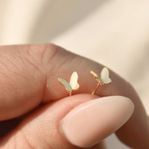 Gold Butterfly Earrings, Tiny Butterfly Earrings Gold Stud Earrings Butterfly Wing Earrings Gold