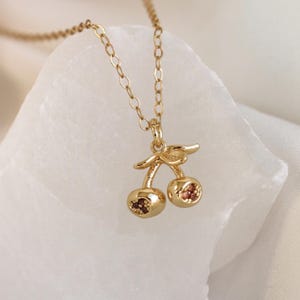 18k Gold Filled Cherry Charm Necklace Fruit Necklace Hypoallergenic