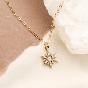 North Star Necklace Opal Gold Necklace Dainty Necklace Gold Opal Jewelry
