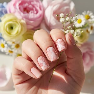 Pastel Marble Swirl Almond Press On Nails – Cloudcore Set